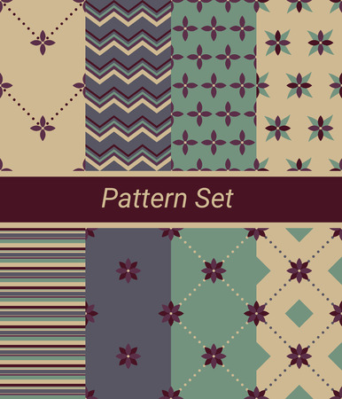 Set of 8 simple floral and geometrical patternsのイラスト素材