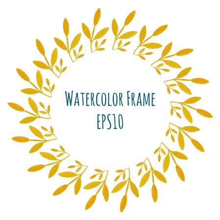 Hand drawn watercolor frame for card or invitation. Elegant hand drawn watercolor template with yellow  branches for wedding invitations, cards and other celebrations.のイラスト素材