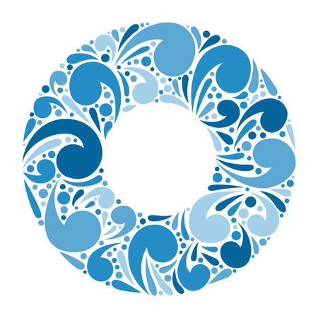Vector colorful curly frame with water splashes. Ornate floral frame for background. Winter design element.のイラスト素材