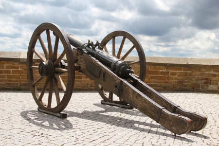 Antique wheeled cannon guarding Hohenzollern Castle, Germany のeditorial素材