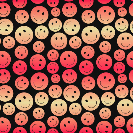 Red Yellow Gradient Smiley Emojis Wave Pattern. Vector illustration. Seamless Abstract pattern, bubbly smiley emojis marblesのイラスト素材