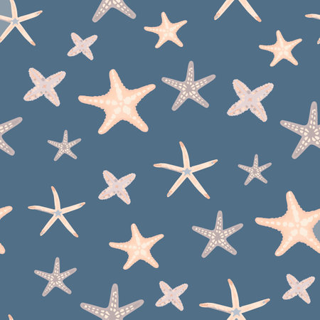 Seamless pattern cute starfish on blue background vector illustration for fabric and decoration. Endless tile marine design textileのイラスト素材