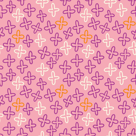 Floral Simple Abstract White and orange with Pink background Seamless Pattern. Vector illustration, Orange background. Pluses, iconography, repeating pattern, design illustrationのイラスト素材