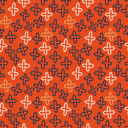 Floral Simple Abstract White Blue Seamless Pattern. Vector illustration, Orange background. Pluses, iconography, repeating pattern, design illustrationのイラスト素材