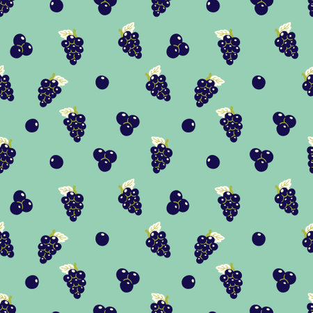 Grapes Fruit Pattern with Green Background Vector Illustration. Vintage and retro style for wallpaper, wrapping paper, web and digital printables, fashion, design, fabric, clothesのイラスト素材