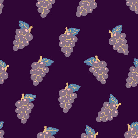 Simple Purple Grapes Fruit Pattern Vector Illustration. Vintage and retro style for wallpaper, wrapping paper, web and digital printables, fashion, design, fabric, clothesのイラスト素材
