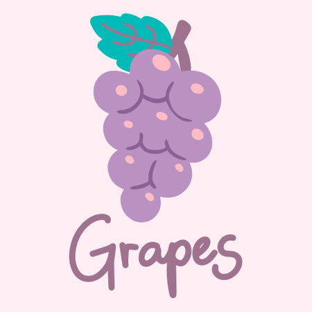 Grapes graphic drawing with label. Fruit Vector illustration for logo, icon, clipart. web design,...