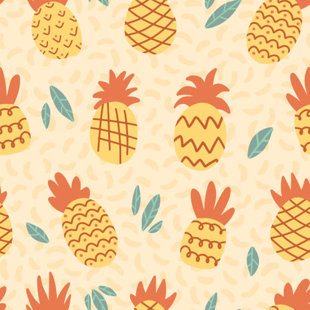 Fun Yellow Pineapples Vector Repeat Seamless Patterns. Great for fabric, packaging, wallpaper,...