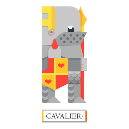 Fantasy dragon killer knight in a winged helmet. Medieval warrior with shield and spear. Red and yellow and black art illustrationのイラスト素材