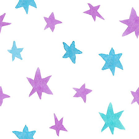 Seamless watercolor pattern with colorful stars. Textured paint background paper for design, web, banner and etc.の写真素材