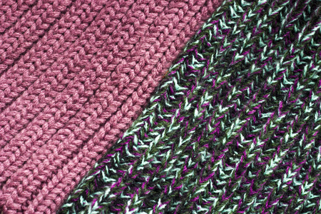 Close-up multicolor knitted textiles for background. Top view textures of different fabrics....