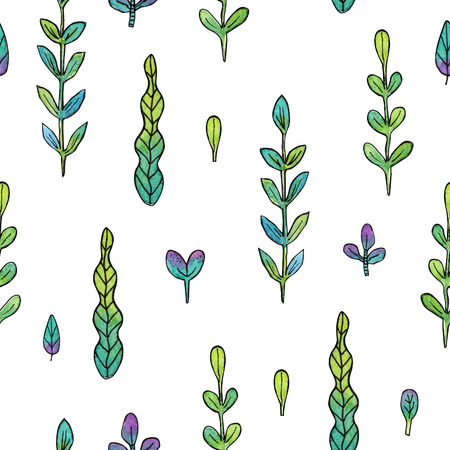 Watercolor seamless pattern with colorful flowers isolated on white background. Hand-drawn illustration with floral elements in doodle style for your design.の写真素材