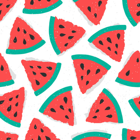 Cute seamless pattern with watermelon slice on white background. Vector illustration for fashion...