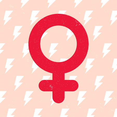 Female sex icon. Pink symbol of feminist movement on lightning background. Gender sign. Vector illustration.のイラスト素材