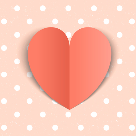 Simple card with heart in paper cut style on polka dot background. Minimalistic template for Women's Day or Valentine's day. Vector illustrationのイラスト素材
