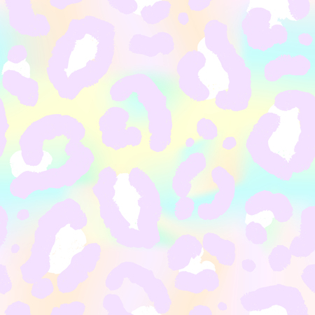 Seamless holographic pattern with leopard skin. Trendy abstract texture with animal print. Fashion foil pastel background, vector illustration.のイラスト素材