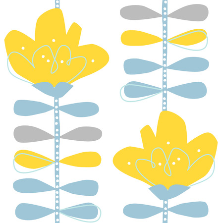 Cute seamless pattern with hand drawn ornament in scandinavian style. Floral background with flower, vector illustration for print, design, fabric.のイラスト素材