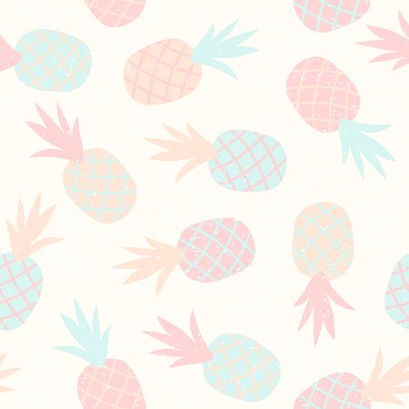 Seamless pattern of pastel pineapple with geometric ornament. Scandinavian stylish background. Vector illustration with hand drawn cute pineappleのイラスト素材