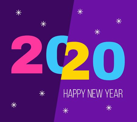 Minimalist 2020 Happy New Year card on bright colorful background. Banner with 2020 numbers and...