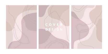 Fashion set of abstract backgrounds with organic shapes and hand draw line in pastel colors. Modern design template with space for text. Minimal stylish cover for branding design. Vector illustrationのイラスト素材