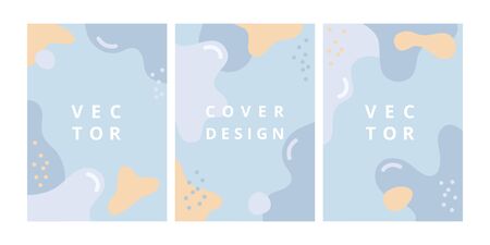 Set of modern design template with abstract wave shapes in memphis style. Minimal fluid background in pastel blue colors for brochure, flyer, banner, poster and branding design. Vector illustrationのイラスト素材