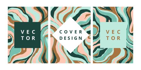 Fashion set of abstract banner with malachite texture. Modern design template with freehand striped background. Stylish cover for business, brochure and branding design. Vector illustrationのイラスト素材