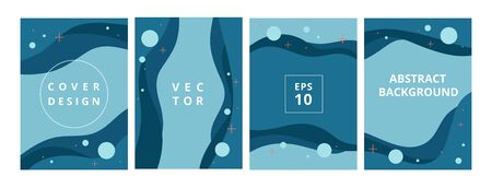 Set of modern abstract blue background in flat style design for branding. Minimal pastel cover design with fluid wavy shapes. Minimalistic banners with space for text and title. Vector illustrationのイラスト素材