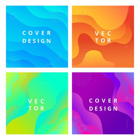 Set of square minimal template in modern style with fluid wavy shapes. Abstract background for branding. Minimal dynamic cover design with geometric element. Vector illustrationのイラスト素材