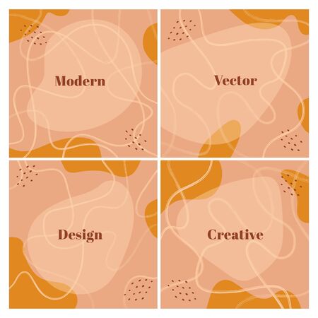 Set of square modern background with abstract organic shapes and lines. Stylish design template with space for text. Vector illustrationのイラスト素材