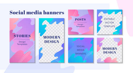 Trendy editable template for social networks stories in gradient colors. Design colorful fluid backgrounds for social media posts, story and photos. Vector Illustrationのイラスト素材