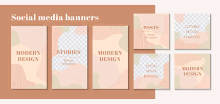 Trendy editable template for social networks stories in nude colors. Stylish design backgrounds for...