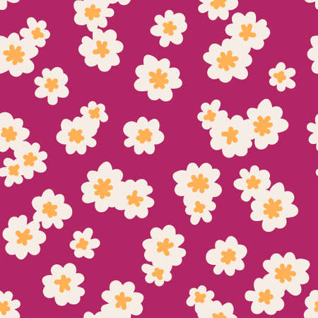 Daisy flower seamless pattern on pink background. Floral design. Vector illustrationのイラスト素材