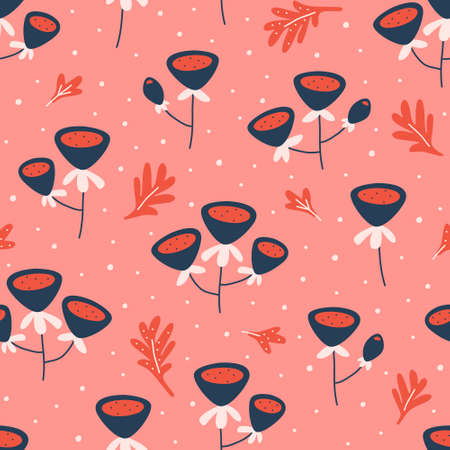 Contemporary seamless pattern with colorful abstract flowers. Floral design for fabrics, print, wallpaper, scrapbooking. Vector illustrationのイラスト素材