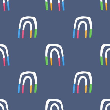 Seamless pattern with colored rainbow on dark blue background. Simple colorful background. vector illustration.のイラスト素材
