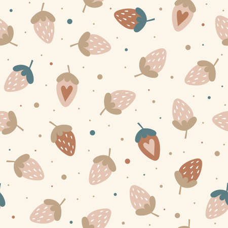 Neutral seamless pattern with cute strawberries. Bohemian cute design. vector illustration.のイラスト素材