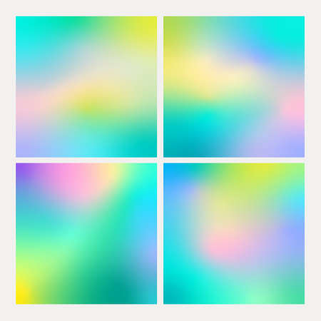 Holographic blur gradient backgrounds set. Minimalist vector square backdrop.