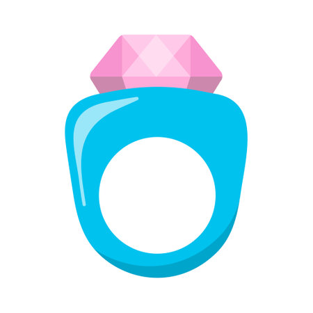 Blue plastic ring with pink diamond. Colorful jewelry flat design, vector illustration.のイラスト素材