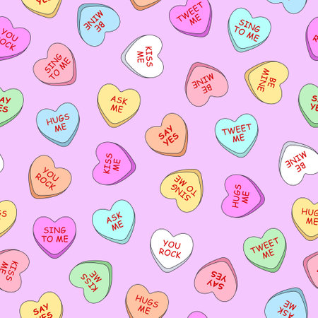 Sweet heart candy seamless pattern. Cute sweetheart candies for valentines dayのイラスト素材