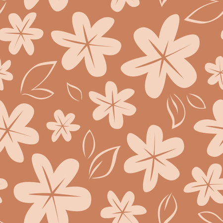 Brown seamless pattern with simple flowers. Modern floral design. Vector illustration.のイラスト素材