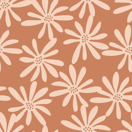 Brown seamless pattern with simple flowers. Modern floral design. Vector illustration.のイラスト素材