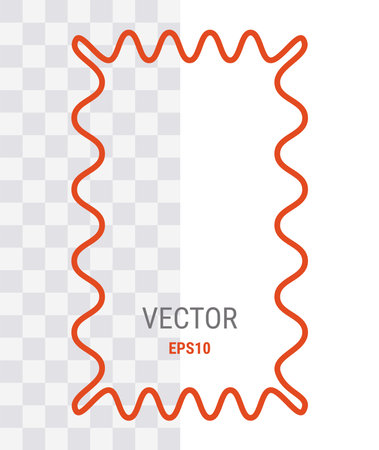 Red zigzag wavy frame. Vector retro border, groovy rectangle, trendy line art decorations.のイラスト素材