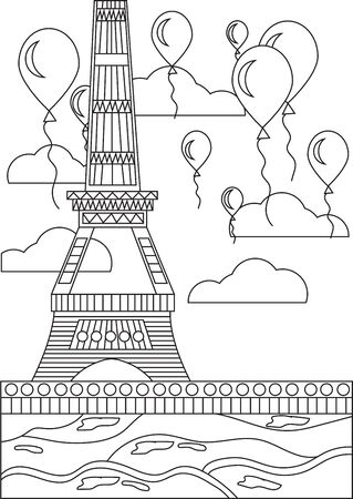 Black and White Coloring Page Eiffel Towerのイラスト素材