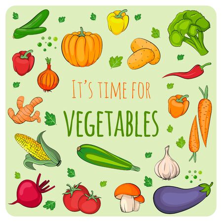 Vegetables icons set. Vegetables collection. Flat vector vegetables.のイラスト素材