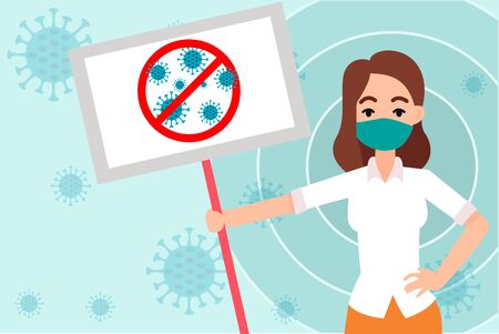 Stop coronavirus. COVID-19. People wearing mask. People in medical protective mask. Ready to print. Template. Web bannerのイラスト素材