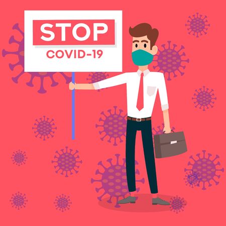 Stop Coronavirus Coronavirus Bacteria Cell Icon, 2019-nCoV Novel Coronavirus Bacteria. Pandemic Concepts Dangerous Coronavirus Cell. Background Social Media Web Bannerのイラスト素材