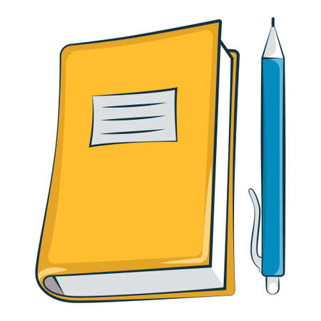 School supplies set. Notebook and pen. Flat vector illustration. Isolated white background.のイラスト素材