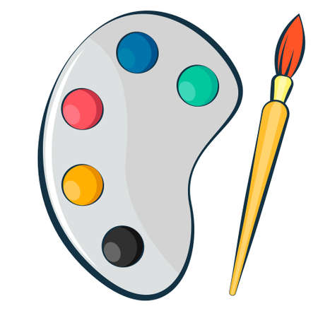 Artist's palette with paints and brush. Painting set. Isolated. Back to school theme. Flat vector illustration.のイラスト素材