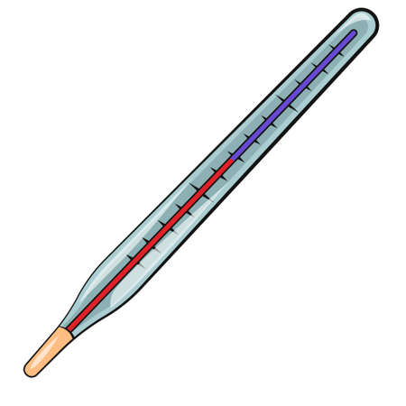 Thermometer medical. A glass thermometer for measuring the temperature of the human body. Flat cartoon Vector illustration. Feverのイラスト素材