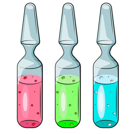 Ampoules set isolated on white background flat cartoon. Set of glass ampoules. Medical Ampoules vector illustration.のイラスト素材