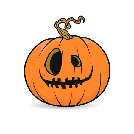 Halloween pumpkin with scary face on white background. Vector cartoon Illustration. Halloween pumpkin isolated. Halloween decor. Pumpkin headのイラスト素材
